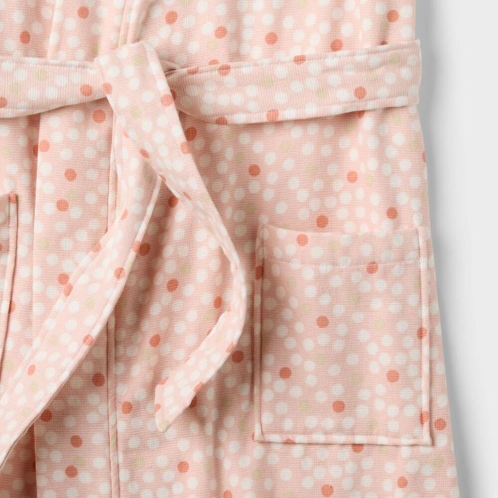 Room Essentials - S/M Dotted Bath Robe With Kimono Collar Pink - Roo White - Picture 3 of 4